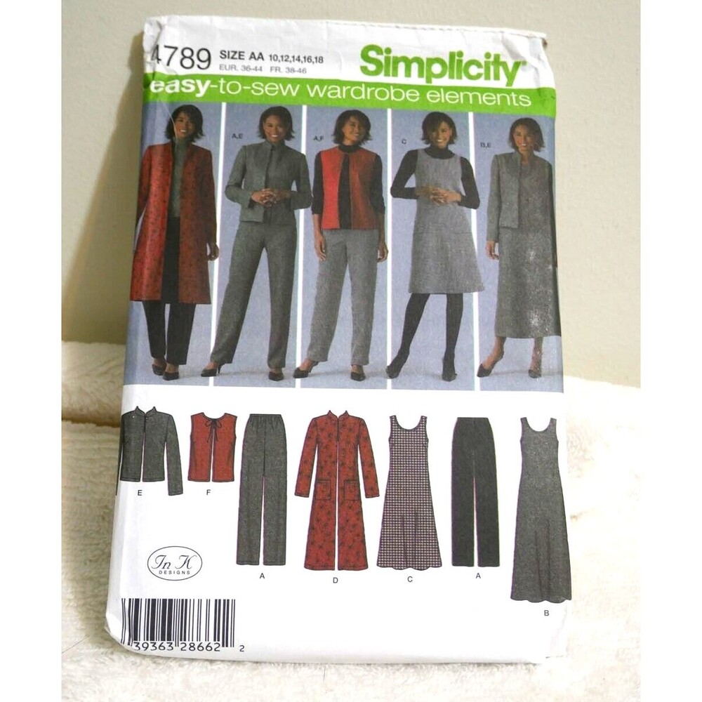 Simplicity 4789 Pattern Misses Size 10-18 Wardrobe Jacket Vest Dress Pants AA